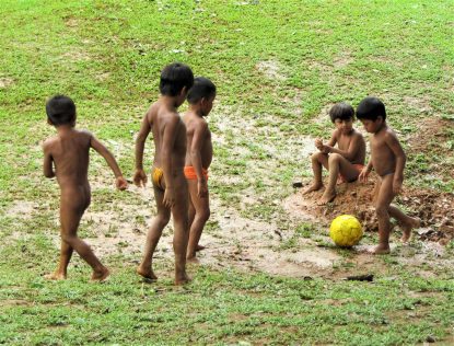 Playing With A Soccer Ball In Embera Tribe Village On The Chagres River, Panama