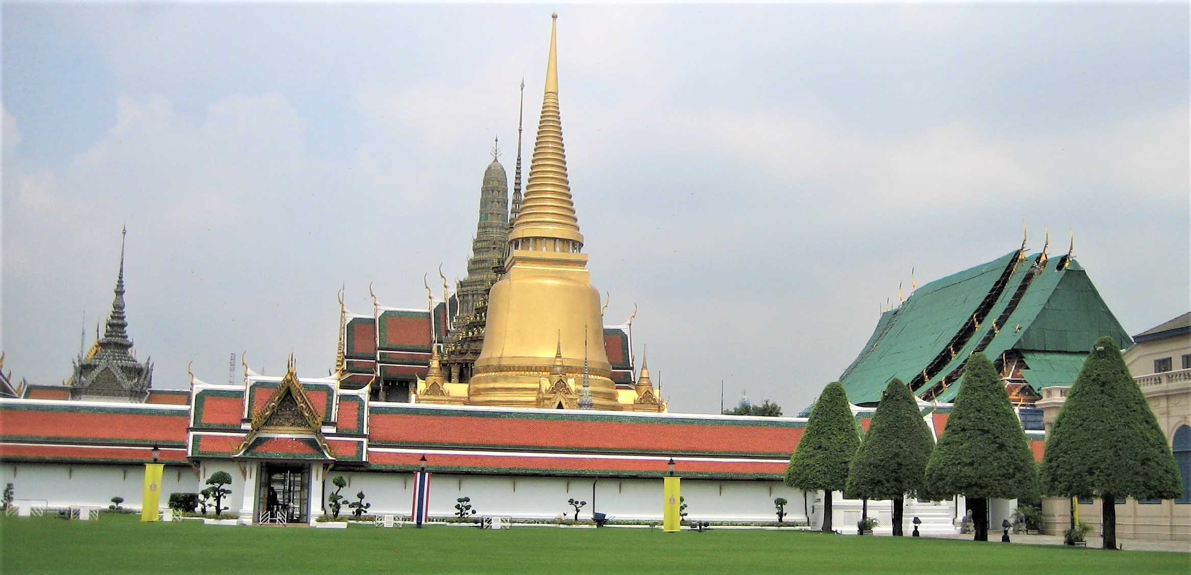 Wat Phra Kaew or Temple of the Emerald Buddha on the Grand Palace grounds on the Chao Phraya River in Bangkok, Thailand